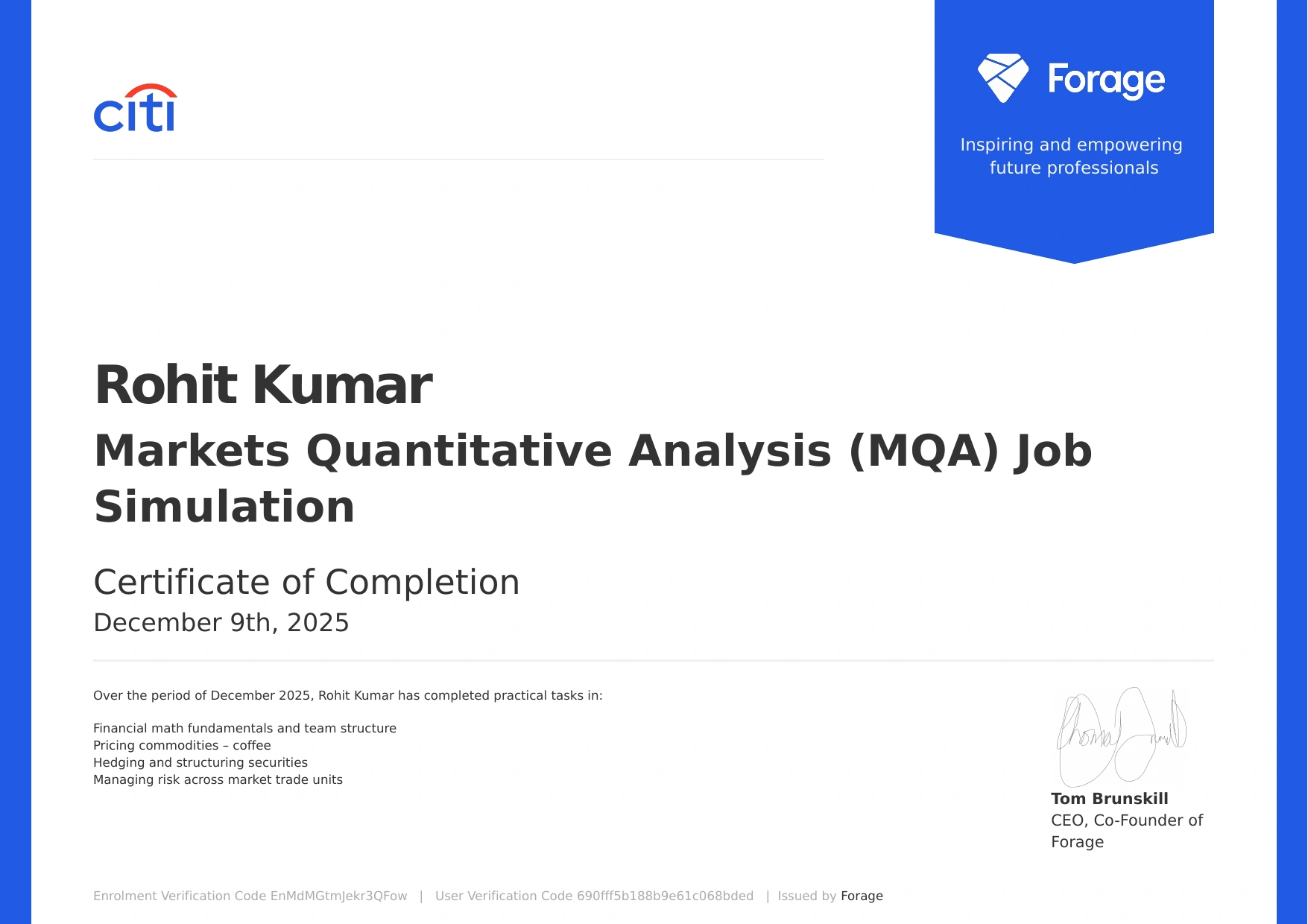 Markets Quantitative Analysis (MQA) Job Simulation